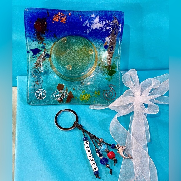 Mykonos Greece Glass Art & Keychain. Both purchased on Mykonos. 5-Star Seller! - Picture 2 of 8